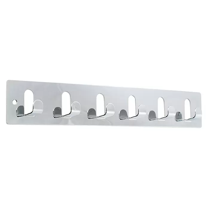 Rei Garderobenleiste C1031 - L x B x H: 21 x 300 x 50 mm, Stahl, Silber - Glänzende Metall-Hakenleiste mit 7 Haken zur Wandmontage.