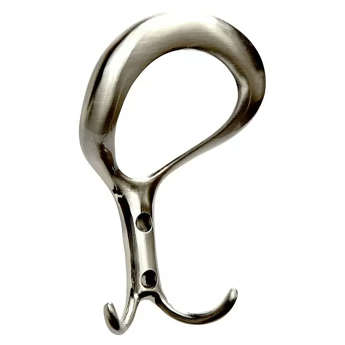 Rei Garderobenhaken - L x B x H: 47 x 42 x 132 mm, Zinkdruckguss, Silber - Gebürsteter Metall-Kleiderhaken mit zwei Befestigungslöchern und zwei unteren Haken, in elegantem, geschwungenem Design.