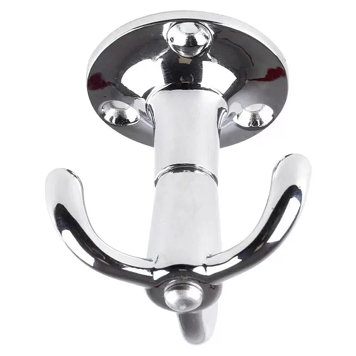 Rei Garderobenhaken C8724 - L x B x H: 54 x 46 x 46 mm, Aluminium, Silber - Verchromter Doppel-Kleiderhaken mit zwei gebogenen Armen und runder Basis.