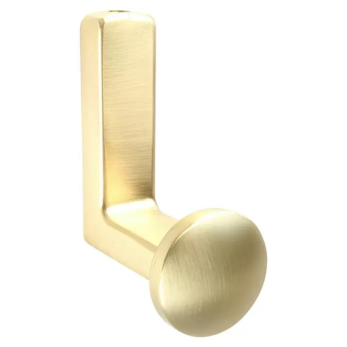 Rei Garderobenhaken C8725 - L x B x H: 47 x 27 x 65 mm, Zinkdruckguss, Gold, 1 Stk. - Gebürsteter Messing-Kleiderhaken mit rechteckigem Sockel und rundem, hervorstehendem Haken.