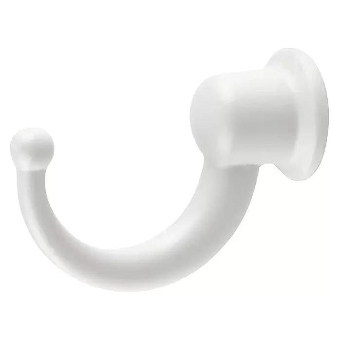 Rei Garderobenhaken C1034 - L x B x H: 29 x 12 x 20 mm, Zinkdruckguss, Grau - Glatter, weißer, gebogener Haken mit abgerundeter Spitze und flacher Basis.