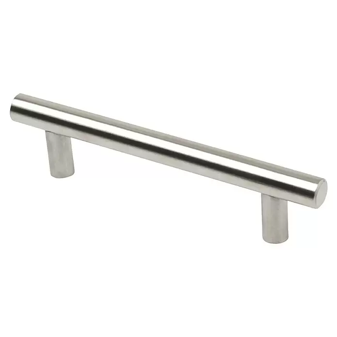 Rei Tirador para muebles - Distancia entre orificios: 96 mm, Acero, Acero inoxidable, Redonda, L x An x Al: 136 x 12 x 32 mm - Tirador cilíndrico de color plateado para mueble, de acero inoxidable cepillado, con dos postes resistentes.