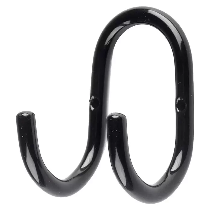 Rei Garderobenhaken 8013 - L x B x H: 57 x 58 x 87 mm, Stahl, Schwarz - Schwarzer glänzender Doppelhaken mit zwei Befestigungslöchern.