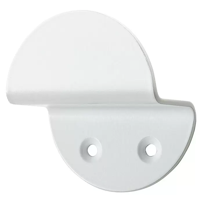 Rei Garderobenhaken C8712 - L x B x H: 32 x 60 x 64 mm, Stahl, Weiß - Weißer halbrunder Halter mit zwei Schraublöchern und gebogenem Oberteil.