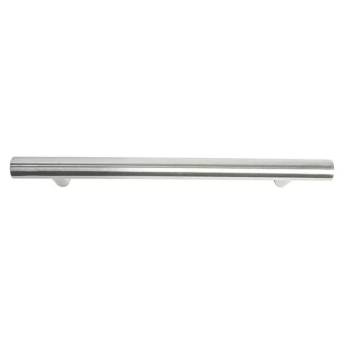 Rei Tirador para muebles - Distancia entre orificios: 128 mm, Acero, Acero inoxidable, Redonda - Tirador de mueble metálico plateado largo con dos pequeños soportes.