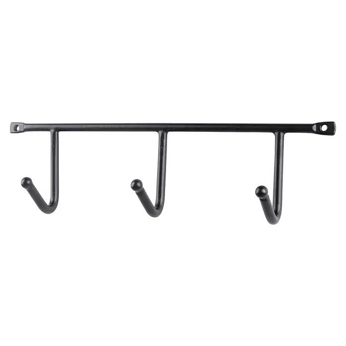 Rei Garderobenleiste 150 - L x B x H: 41 x 205 x 54 mm, Stahl, Schwarz, Anzahl Haken: 3 Stk. - Schwarzmetall-Hakenleiste mit drei Haken zum Aufhängen von Gegenständen.