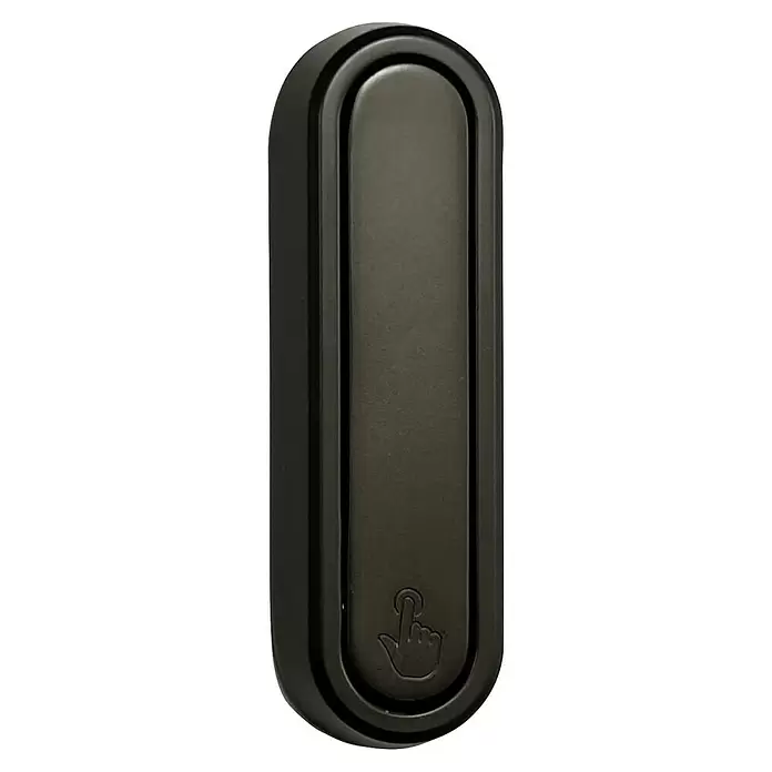 Rei Garderobenhaken C8726 - L x B x H: 12 x 23 x 72 mm, Zinkdruckguss, Schwarz - Dunkler, länglicher Tastschalter mit Hand-Symbol für Drückfunktion.