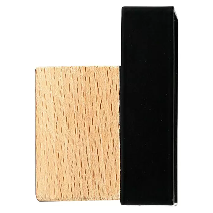 Rei Garderobenhaken C8705 - L x B x H: 50 x 30 x 60 mm, Holz, Schwarz - Rechteckiger Holzblock mit feiner Maserung, verbunden mit einem schwarzen Rechteckgriff.