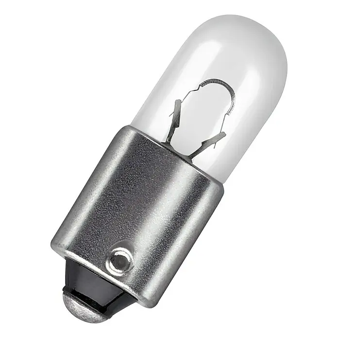 Osram Standlicht-Leuchte - T4W, 2 Stk. - Detailaufnahme einer Osram Glühbirne, ideal für Kfz-Innenraumbeleuchtung und Armaturenbretter. Kompakte Bauweise für vielfältige Anwendungen.