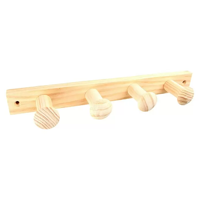 Rei Garderobenleiste C1689 - L x B x H: 59 x 380 x 30 mm, Holz, Beige, Anzahl Haken: 4 Stk. - Helle Holzgarderobenleiste mit vier Haken.