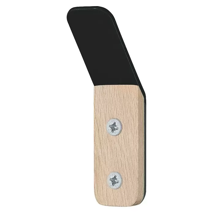 Rei Garderobenhaken C8708 - L x B x H: 26 x 25 x 92 mm, Stahl, Schwarz - Wandhaken aus schwarzem Metall und hellem Holz mit zwei Kreuzschlitzschrauben.