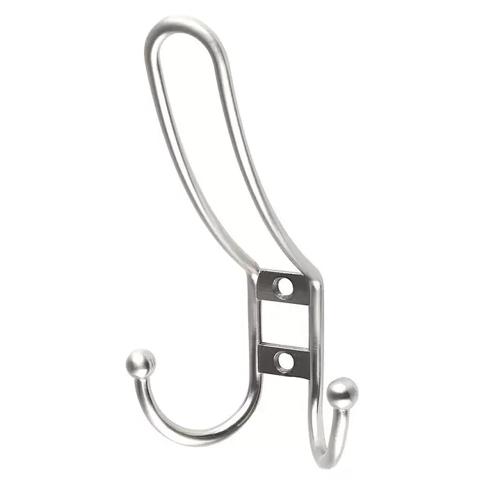 Rei Garderobenhaken C6804 - L x B x H: 54 x 69 x 116 mm, Zinkdruckguss, Silber - Gebürsteter silberner Garderobenhaken mit zwei Hakenenden und Befestigungsplatte.