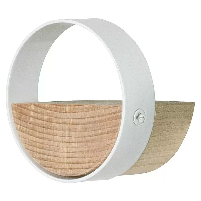 Rei Garderobenhaken C8704 - L x B x H: 40 x 50 x 50 mm, Holz, Weiß - Rundes weißes Metallgestell mit heller Holzablage, zur Wandmontage.