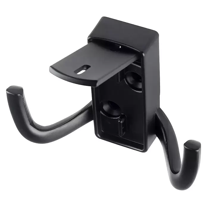 Rei Garderobenhaken C8730 - L x B x H: 28 x 76 x 54 mm, Zinkdruckguss, Schwarz - Schwarzer Wandmontage-Doppelhaken aus Metall.