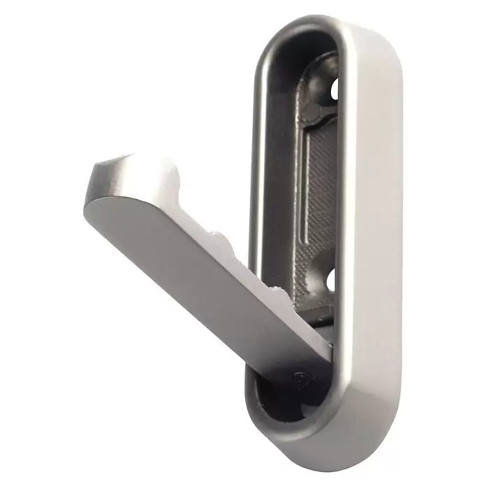 Rei Garderobenhaken C8726 - L x B x H: 12 x 23 x 72 mm, Zinkdruckguss, Silber - Silberfarbener, metallischer Klapphaken, teilweise aus seiner Wandhalterung ausgeklappt.
