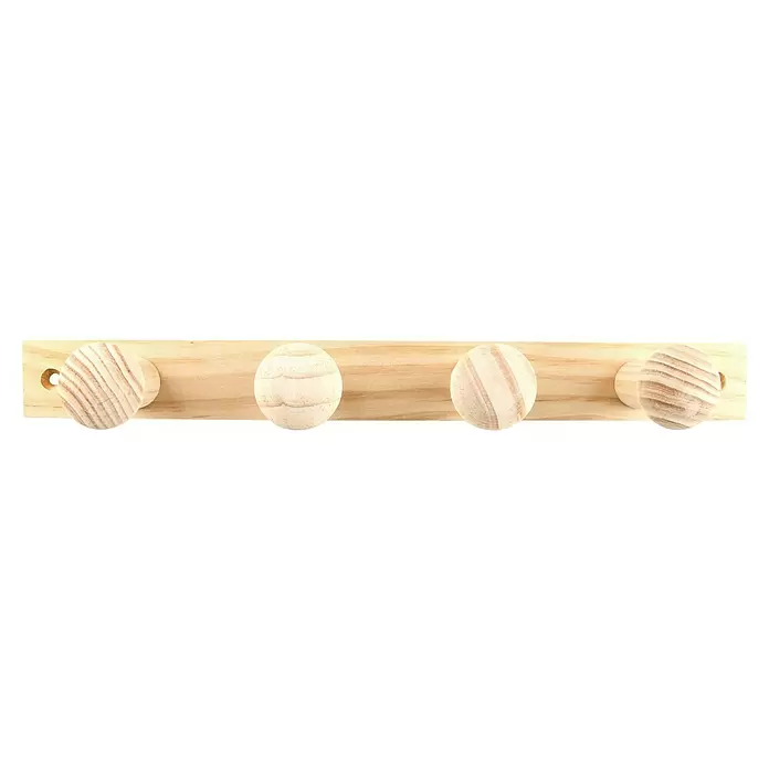 Rei Garderobenleiste C1689 - L x B x H: 59 x 380 x 30 mm, Holz, Beige, Anzahl Haken: 4 Stk. - Kleiderhakenleiste aus hellem Naturholz mit vier runden Haken.