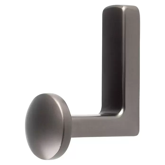 Rei Garderobenhaken C8725 - L x B x H: 47 x 27 x 65 mm, Zinkdruckguss, Grau, 1 Stk. - Wandhaken aus gebürstetem Metall in L-Form mit abgerundetem Knopf.
