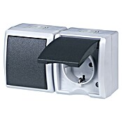 Aqua Form Feuchtraum-Schalterkombination (2-fach, Waagerecht, Grau, Aufputz, IP44)