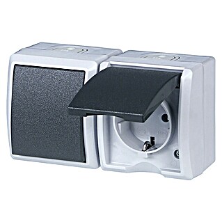 Aqua Form Schakelaarcombinatie voor vochtige ruimtes (Antraciet, Plaatsing schakelaarprogramma: Horizontaal, Opbouwmontage, IP44)