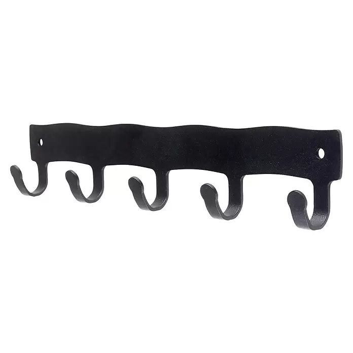 Rei Garderobenleiste C8722 - L x B x H: 20 x 215 x 42 mm, Eisen, Schwarz - Schwarze Metallhakenleiste mit fünf Haken und zwei Befestigungslöchern.