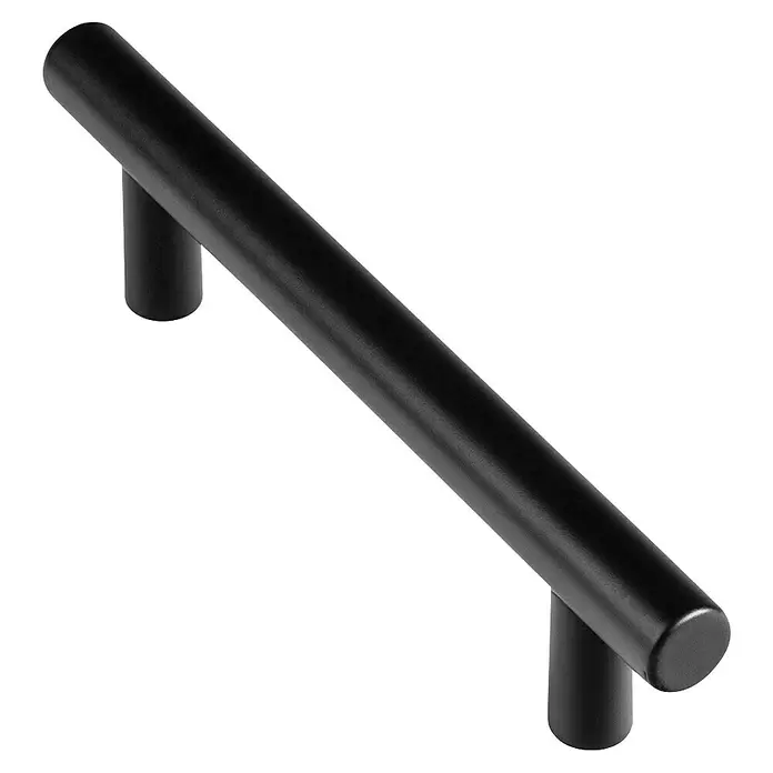 Rei Tirador para muebles - Distancia entre orificios: 96 mm, Acero, Negro, Redonda, L x An x Al: 136 x 12 x 32 mm - Tirador cilíndrico negro mate para mueble con dos soportes.
