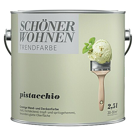 SCHÖNER WOHNEN-Farbe Wandfarbe Trendfarbe Jubiläumsedition (Pistacchio, Matt, 2,5 l, Konservierungsmittelfrei)