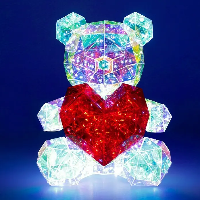 Tween Light LED-Dekoleuchte Valentin - Transparent/Irisierend, L x B x H: 23 x 19 x 30 cm, Valentin - Funkelnder LED-Teddybär mit rotem Herz. Dekorative Leuchte für ein romantisches Ambiente, perfekt als Geschenk für Verliebte oder als Deko.