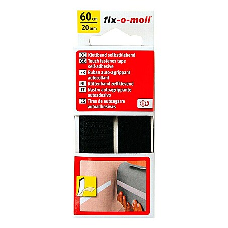 Fix-o-moll Klettband (60 cm x 20 mm, Schwarz, Kleben)