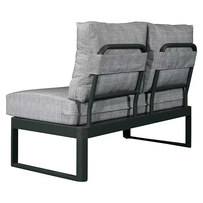 Bonlay Loungesofa Elara - B x T x H: 148 x 65 x 83 cm, Aluminium, Polyester, HPL, Anthrazit - Zweisitziges Outdoor-Sofa mit grauen Kissen und dunkelgrauem Metallgestell.