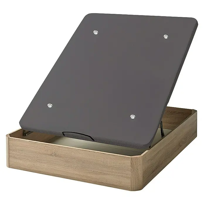 Unique Canapé Plus - L x An x Al: 190 x 135 x 34,5 cm, Roble Cambrian, Abatible - Esta imagen muestra una cama con un somier que se puede plegar para espacio de almacenamiento adicional. La cama tiene un tono de madera clara.