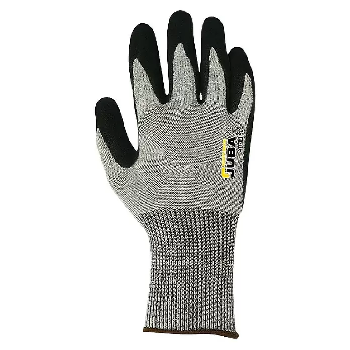 Juba Guantes de trabajo H4117 - Talla del guante: 7, Gris/Negro, 2 ud. - Guante de trabajo tejido gris con palma y dedos de goma negra, puño acanalado y marca Juba.