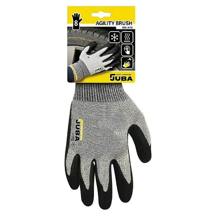 Juba Guantes de trabajo H4117 - Talla del guante: 7, Gris/Negro, 2 ud. - Guantes de trabajo JUBA Agility Brush grises y negros con agarre texturizado, para frío y pantalla táctil.