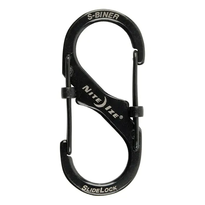 Nite Ize Doppelkarabiner Slide Lock - 50 x 22 mm, Edelstahl, Schwarz, Belastbarkeit: 4,5 kg - Schwarzer Nite Ize S-Biner SlideLock Karabiner, ideal zum Organisieren & Befestigen von Gegenständen.