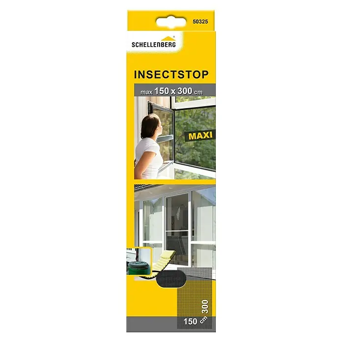 Schellenberg Insect Stop Mosquitera para ventana Maxi - An x Al: 130 x 300 cm, Inserción, Color bastidor: Antracita - Imagen de una mosquitera Schellenberg con dimensiones máx. 150 x 300 cm, perfecta para proteger los espacios habitables de los insectos.