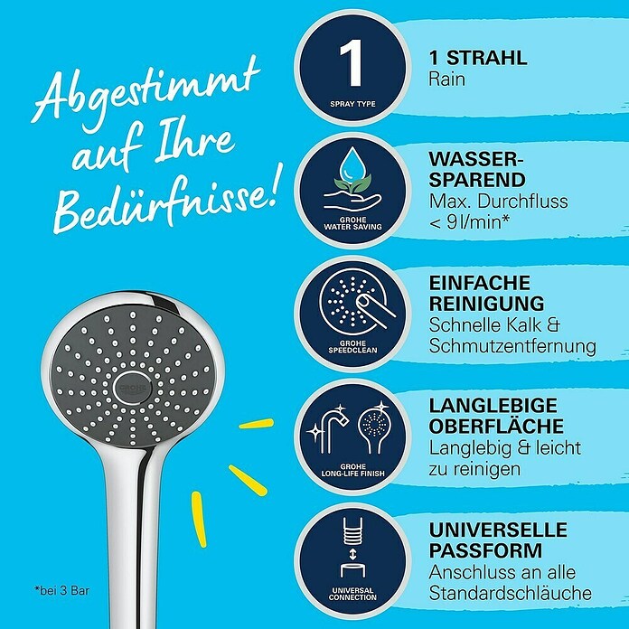Grohe Vitalio Joy Handbrause Mono (Anzahl Strahlarten: 1 Stk., Kunststoff, Silber) | BAUHAUS
