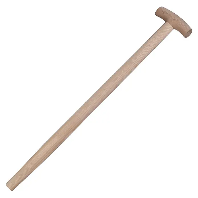 Gardol Spatenstiel - 71 cm, Esche - Nahaufnahme eines Spatengriffes aus Holz mit T-Griff, ideal für Gartenarbeiten und zum bequemen Ausüben von Druck beim Graben.