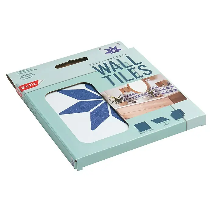 D-c-fix Fliesensticker Wall Tiles Alia - 6 Stk., 15 x 15 cm, Blau - Nahaufnahme der selbstklebenden Wandfliesen von d-c-fix, ideal für eine schnelle und einfache Wandgestaltung. Wasserabweisend und leicht anzubringen.