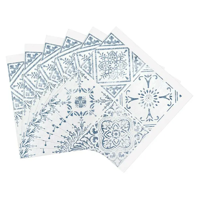 D-c-fix Fliesensticker Wall Tiles - 6 Stk., 30,5 x 30,5 cm, Vintage Style - Packung mit sechs dekorativen, selbstklebenden Fliesenaufklebern für die Küche oder das Badezimmer mit blau-weißem Muster.