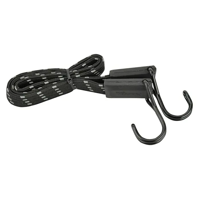 Gummispannseil - Länge: 80 cm, Zurrkraft: 40 kg - Ein schwarzes, elastisches Gepäckband mit zwei Haken zum Sichern von Gegenständen.