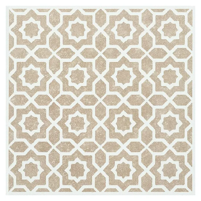 D-c-fix Fliesensticker Wall Tiles Lina - 6 Stk., 15 x 15 cm, Beige - Elegantes Muster: Beiges Textil mit einem weißen, sich wiederholenden geometrischen Sternmuster, das für eine anspruchsvolle Note sorgt.