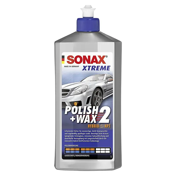 Sonax Xtreme Wachspolitur - 500 ml - Produktbild von Sonax Xtreme Polish + Wax 2 Hybrid NPT, einer Politur für neuwertige Lacke mit Tiefenglanz.