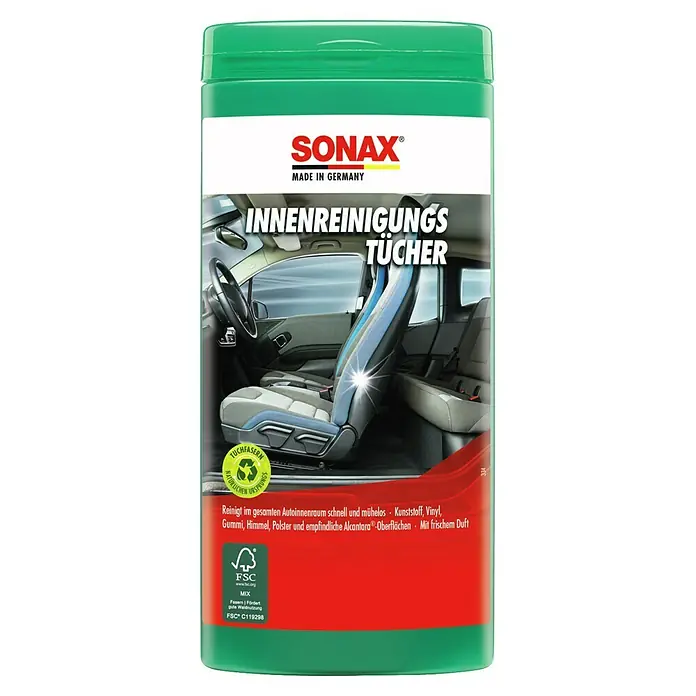 Sonax Reinigungstücher Box - 25 Stk., Dermatologisch getestet - SONAX Innenreinigungs-Tücher für die schnelle und mühelose Reinigung des gesamten Fahrzeuginnenraums. Ideal für Kunststoff, Vinyl und Alcantara.