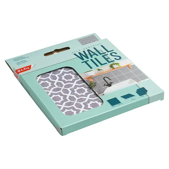 D-c-fix Fliesensticker Wall Tiles Lina - 6 Stk., 15 x 15 cm, Grau - Eine Packung selbstklebende Wandfliesen von d-c-fix, ideal für einfache Renovierungen. Wasserabweisend und einfach anzubringen.