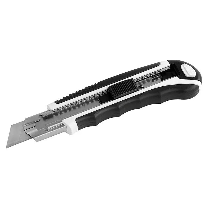 Mondelin Cuttermesser - Klingenbreite: 25 cm, Abbrechklinge - Schwarz-weißes Cuttermesser mit einziehbarer silberner Klinge.