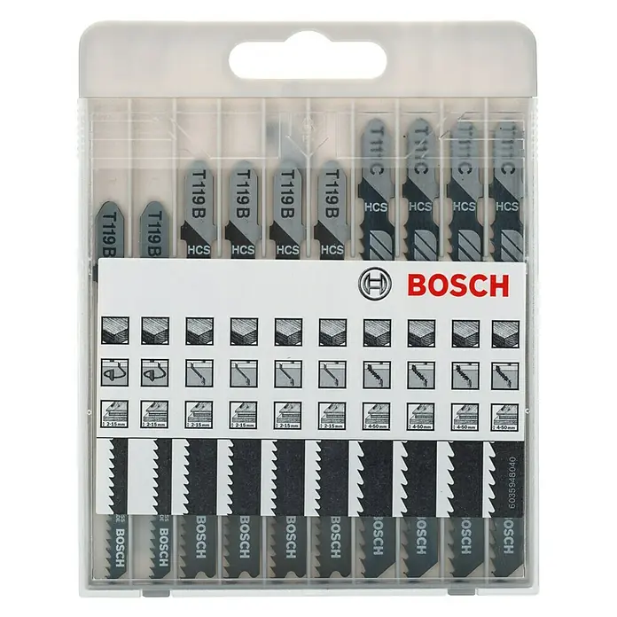 Bosch Stichsägeblatt-Set - Holz, 10 -tlg., T-Schaft - Set mit Bosch Stichsägeblättern T119B und T111C für Holzbearbeitung.