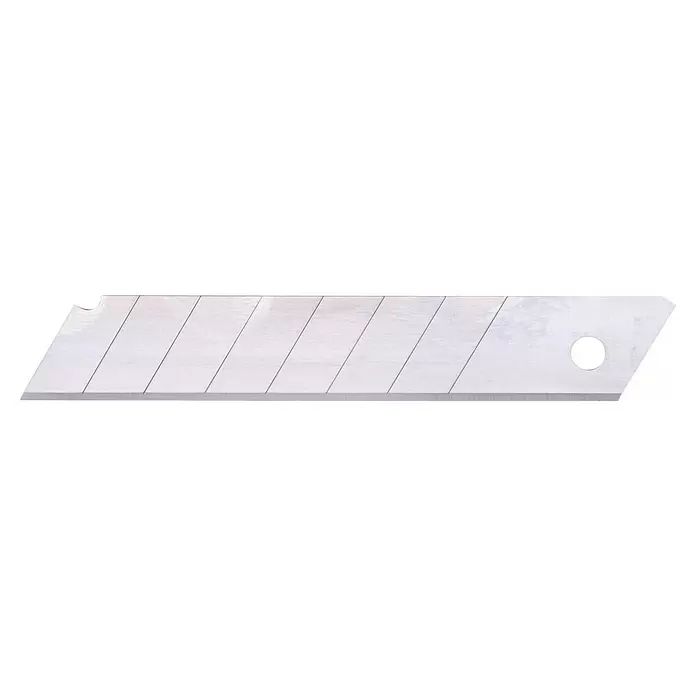 Mondelin Ersatzklingen - 10 Stk. - Silberne Abbrechklinge für Teppichmesser mit diagonalen Bruchlinien und Montageloch.