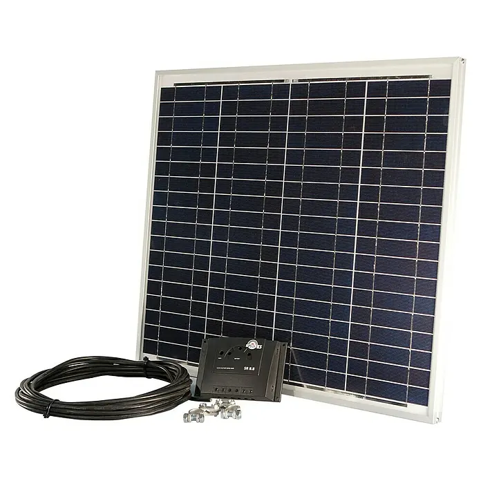 Sunset Solarmodul-Set PV45 - Nennleistung: 45 W - Solarpanel-Kit mit Paneel, Kabel, Laderegler und Anschlussstücken für autarke Stromversorgung. Ideal für Camping oder Gartenlaube.