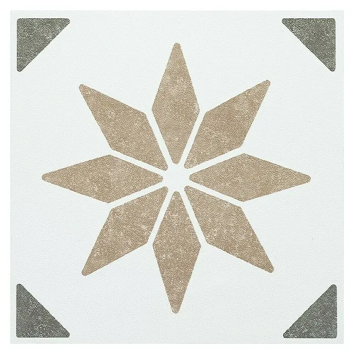 D-c-fix Fliesensticker Wall Tiles Alia - 6 Stk., 15 x 15 cm, Olive - Elegante Dekorfliese mit Sternmuster und dezenten grauen Akzenten, ideal für stilvolle Wand- und Bodengestaltungen.