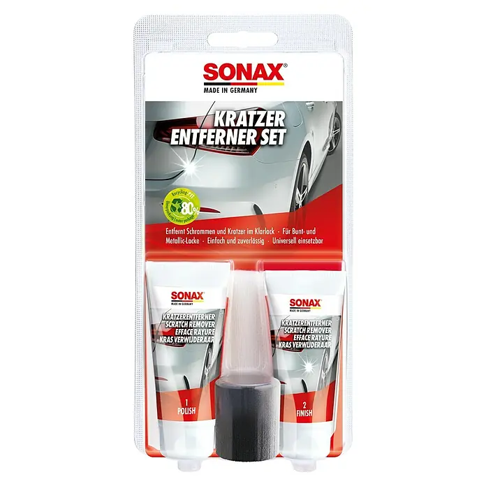 Sonax Kratzer-Entferner - Volumen Einzelkomponente: 25 ml - Produktfoto: Sonax Kratzerentferner Set für die Autopflege mit Polier- und Finish-Tuben zur Beseitigung von Kratzern.