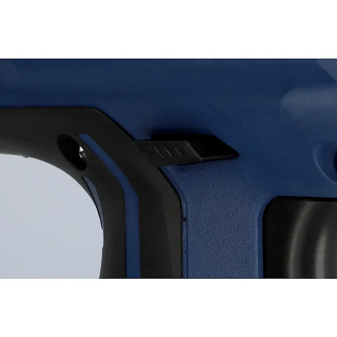 Cartrend Schlagschrauber Expert - 520 W - Nahaufnahme einer blauen Farbpistole mit einem schwarzen Griff und einem Schalter zur Steuerung der Sprüheinstellungen für präzises Arbeiten.